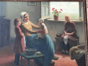 Henri Heyligers - vrouw met kinderen in boereninterieur kopen? Bied vanaf 400!
