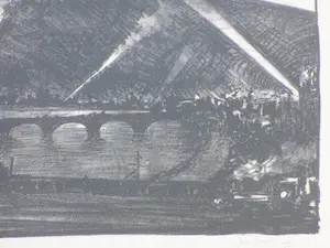 Jan Poortenaar - Zoeklichten boven de Thames - Litho kopen? Bied vanaf 50!