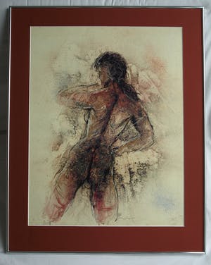 Jan van Dorp - Ingelijste prent , Vrouw in avondrood – Groot – 1988 kopen? Bied vanaf 1!