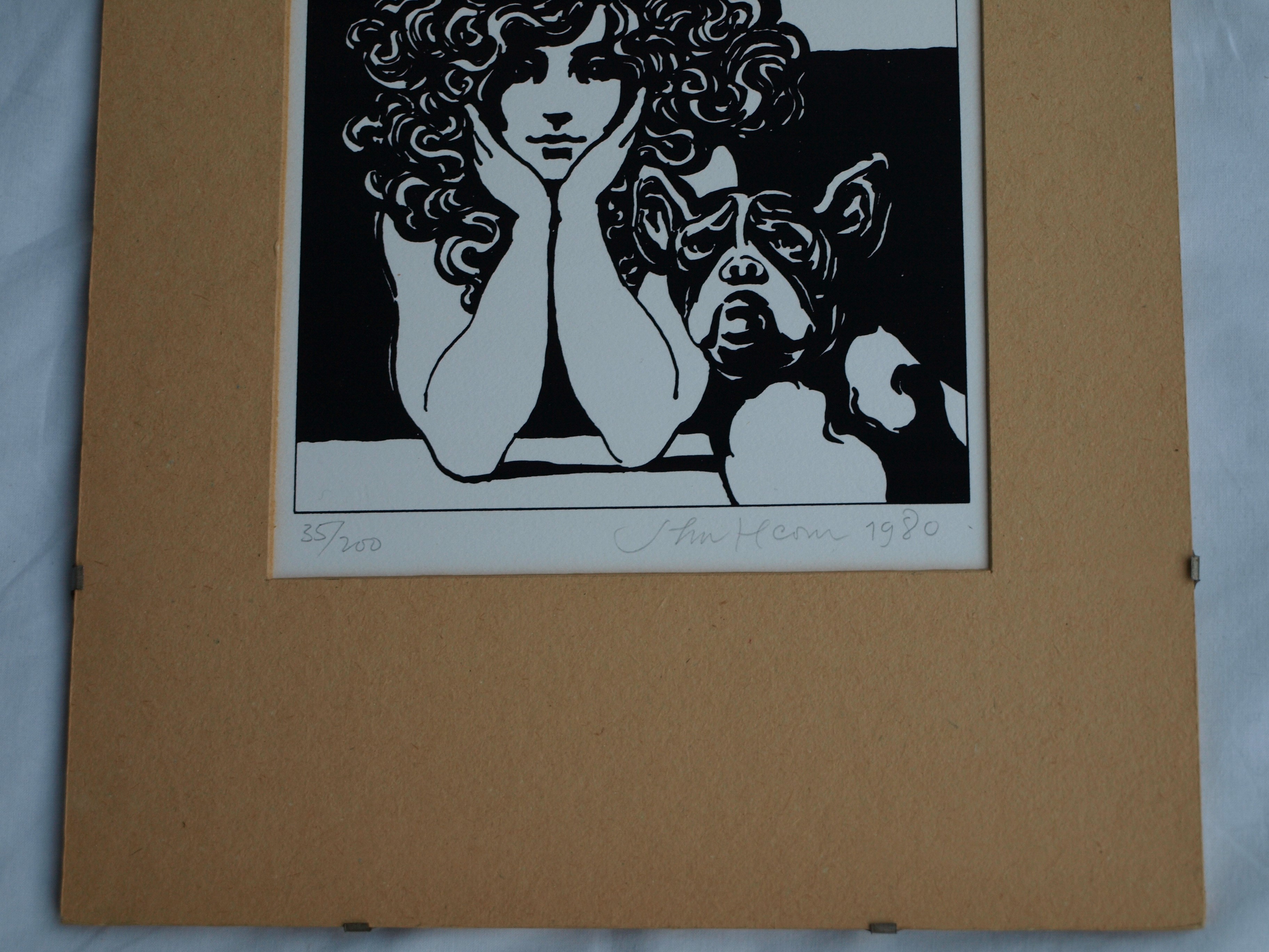 Niet of onleesbaar gesigneerd - Onduidelijke signatuur - Zeefdruk , Vrouw met hond - 1980 kopen? Bied vanaf 1!