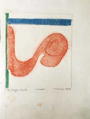 Jan Montyn - Rode vogel, eigendruk. verkocht voor € 45!