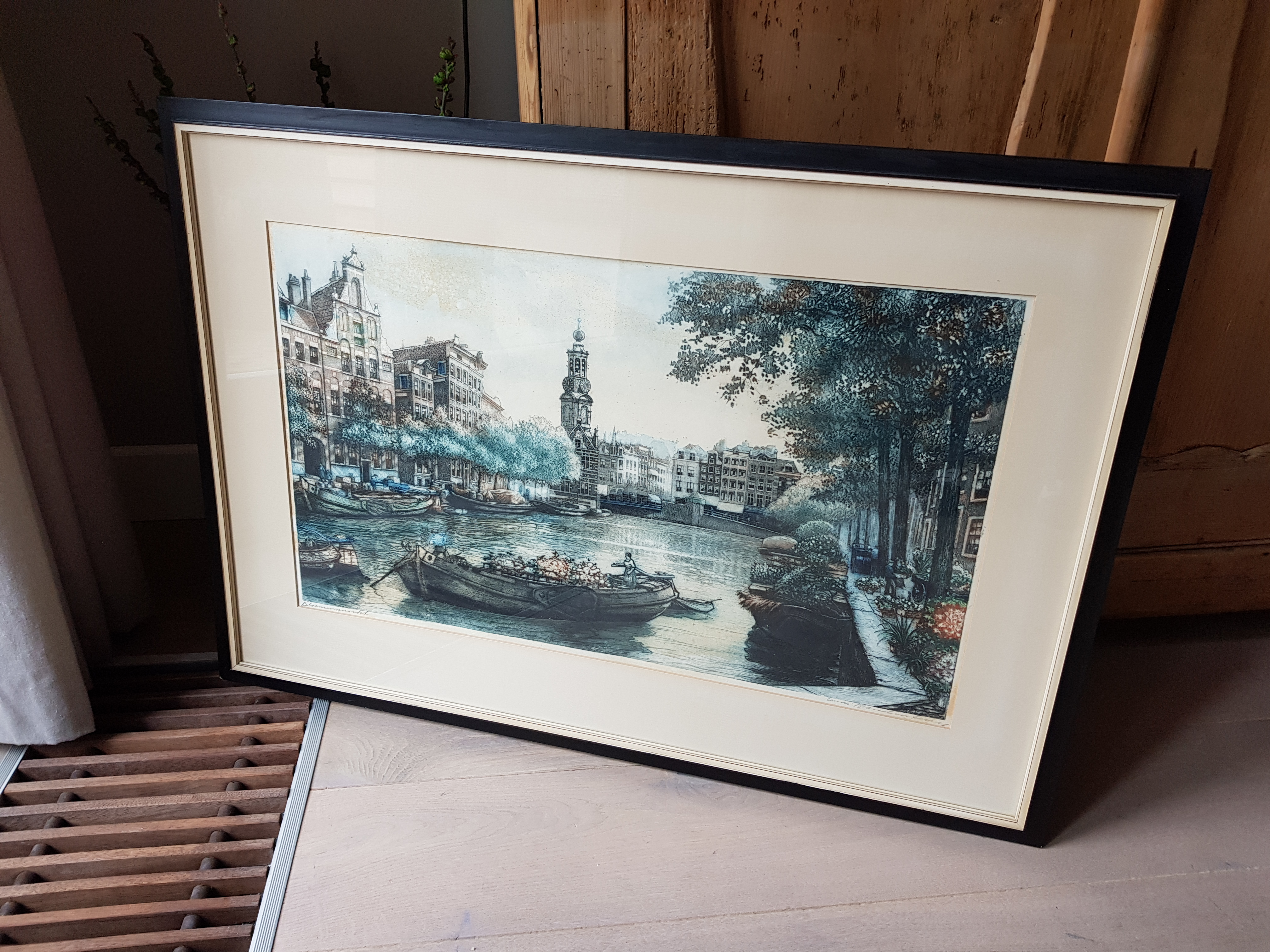 Cornelis Brandenburg - kleurenets - Bloemenmarkt, getiteld en gesigneerd kopen? Bied vanaf 1!