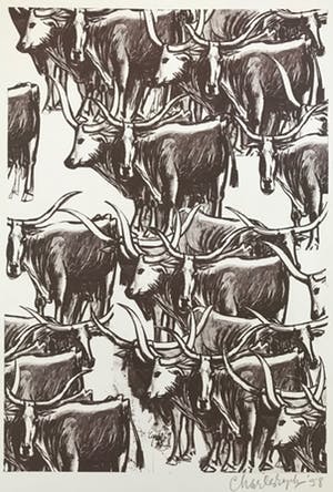 Charles Eyck - Litho - 'Langhoornrunderen' - 1958 - niet ingelijst kopen? Bied vanaf 45!