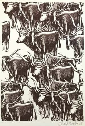 Charles Eyck - Litho - 'Langhoornrunderen' - 1958 - niet ingelijst verkocht voor € 45!