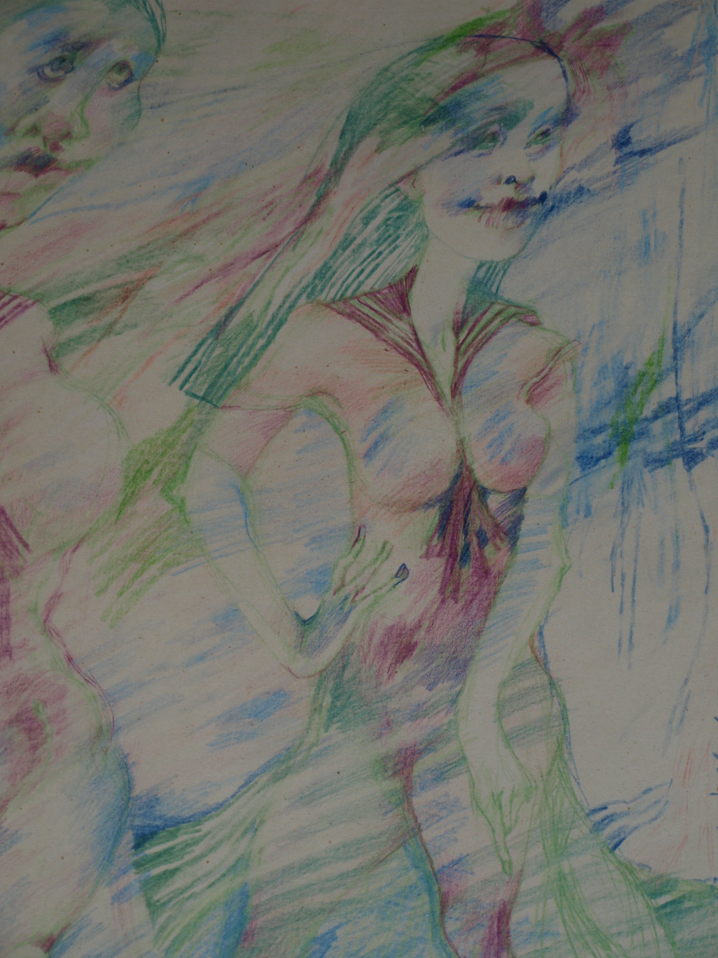 Niet of onleesbaar gesigneerd - Tekening , “Roddelende dames” – gesigneerd – 1985 kopen? Bied vanaf 1!