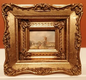 Niet of onleesbaar gesigneerd - Hollandse School 19e eeuw - Landschap met molen - met monogram kopen? Bied vanaf 10!