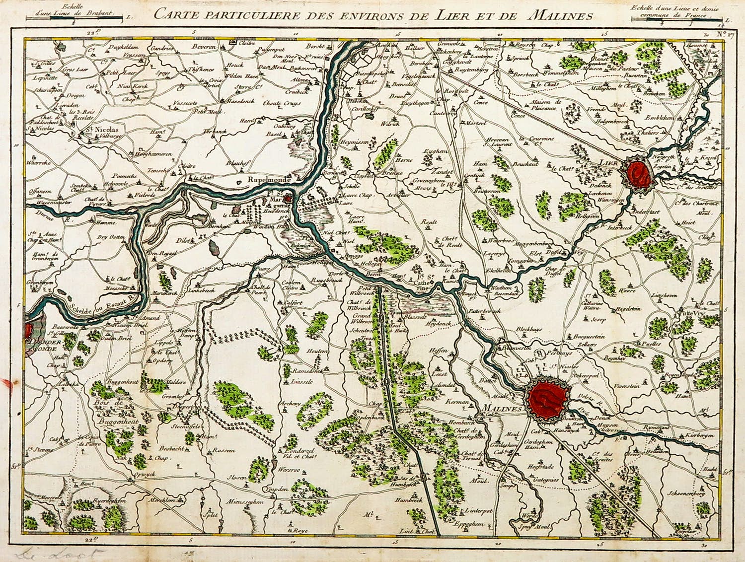 Guillaume Dheulland - Handgekleurde gravure, Carte particuliere des Environs de Lies et de Malines kopen? Bied vanaf 20!