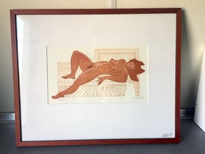 Ank Spronk - Naakte Vrouw met Kat - Kleurets / Preegdruk, Ingelijst kopen? Bied vanaf 60!