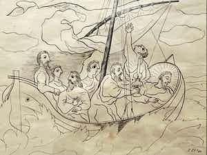 Jan Schoonhoven - JEZUS IN HET SCHIP SLAPENDE III verkocht voor € 395!