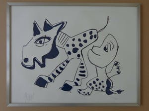 Karel Appel - PAARD & FIGUUR / ZW-W LITHO / 51x66cm / KADER / SIG kopen? Bied vanaf 295!