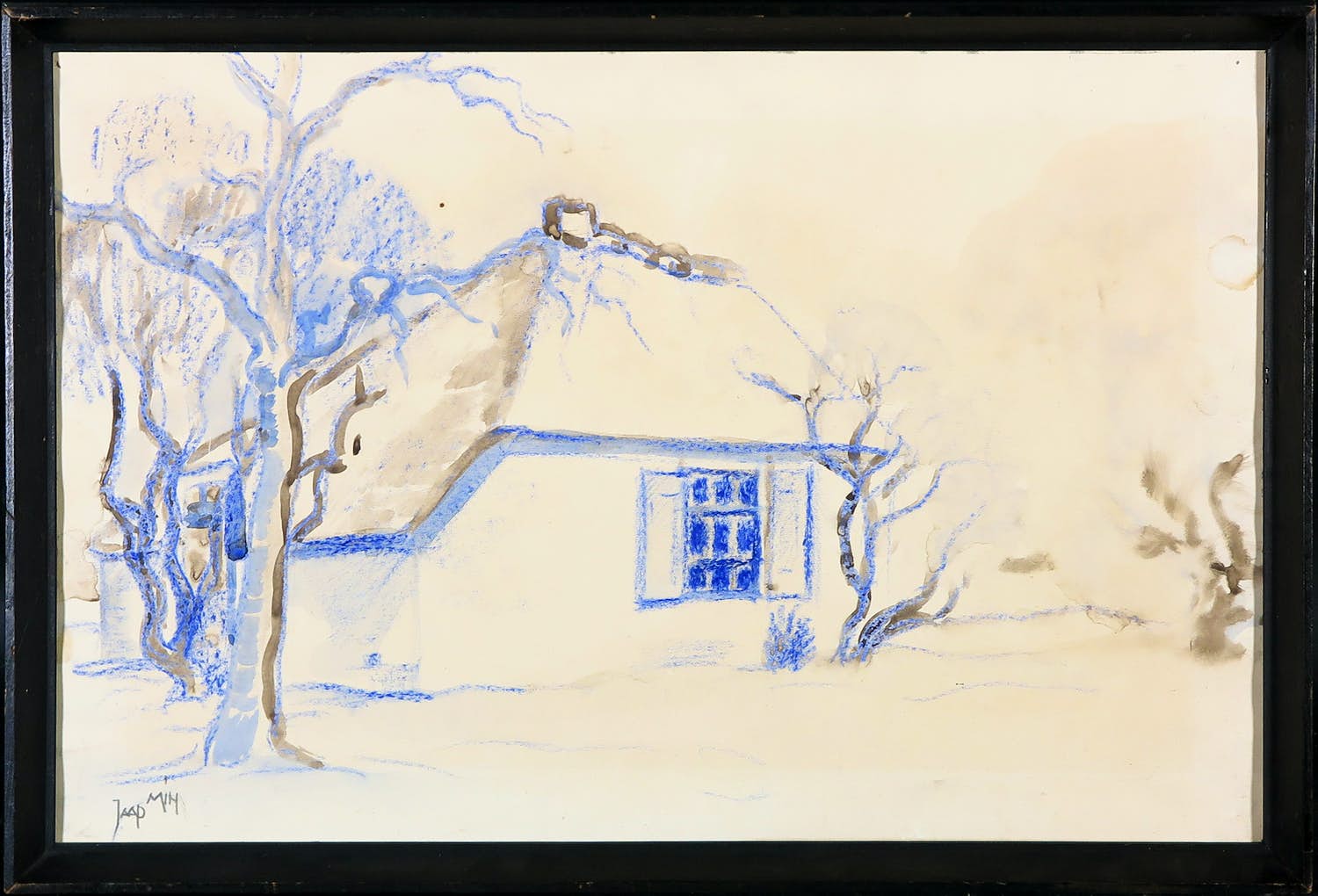 Jaap Min - Krijt- & inkttekening, Boerderij verkocht voor € 100!