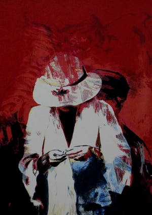 Corrie van Heyst - Zeefdruk: mysterieuze vrouw met hoed kopen? Bied vanaf 45!