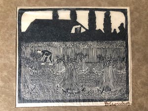 Dirk Koning - Een boer met korenschoven - Houtsnede kopen? Bied vanaf 90!