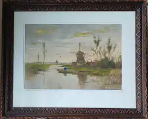 Anton Dirckx - Rivierlandschap met molens vendu pour 100€ !