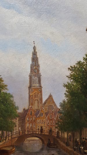 Oene Romkes de Jongh - zicht op Groenburgwal en Zuiderkerk te Amsterdam. kopen? Bied vanaf 1995!