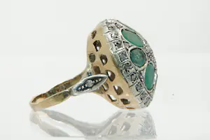 63 -  Opvallend rose 9 karaats ring gezet met diamanten schilfertjes kopen? Bied vanaf 190!