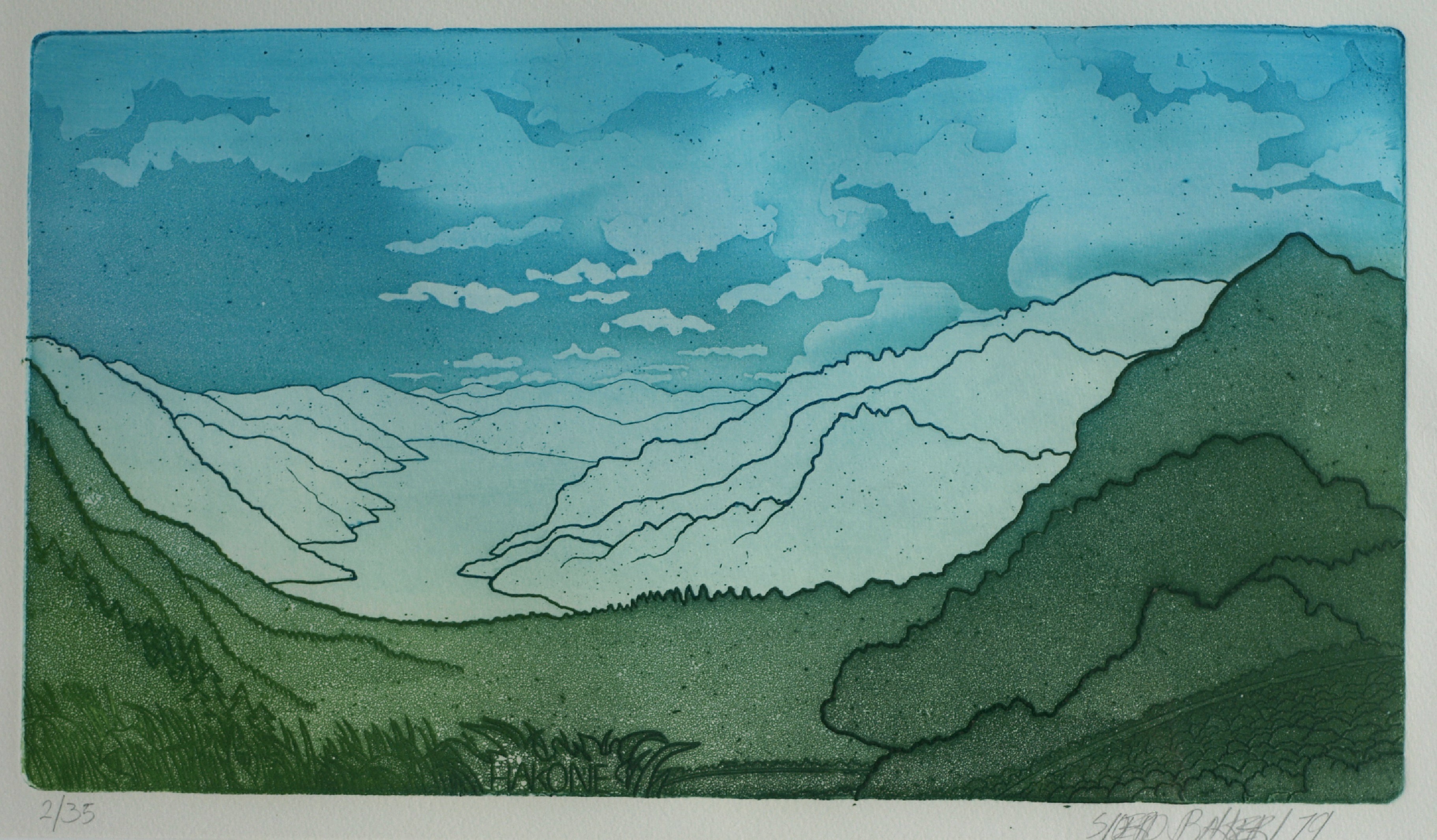 Sjoerd Bakker - Ets en aquatint , Hakone – gesigneerd & ingelijst - 1979 verkocht voor € 40!