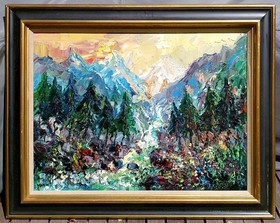 Jan Makkes - Besneeuwd berglandschap, olieverf op doek (mooi ingelijst, groot) kopen? Bied vanaf 325!