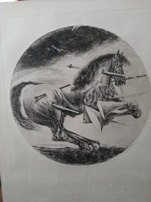 Willem Snitker - Ets, blinddruk, titel, Sint Sebastiaanpaard kopen? Bied vanaf 30!