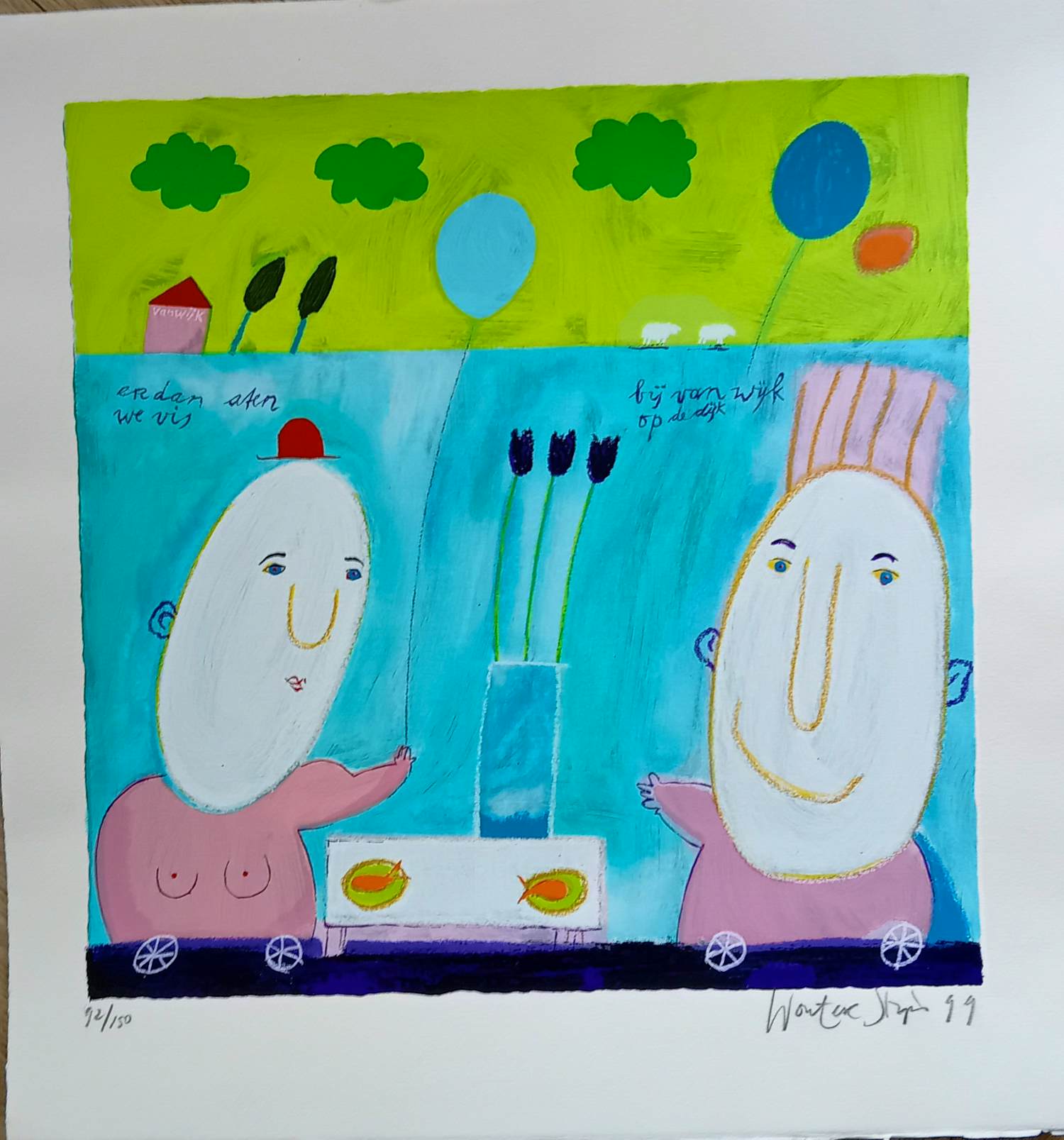 Wouter Stips - Kleurenzeefdruk ETEN OP DE DIJK.... Handgesigneerd kopen? Bied vanaf 69!