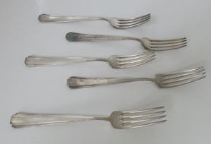 WMF - Vijf verzilverde vorken patent 90 kopen? Bied vanaf 1!