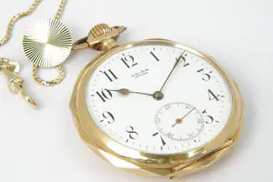 15  - Vroeg 20e Eeuws 14Krt roségouden Vestzak horloge Union  met 14 Krt ketting kopen? Bied vanaf 360!