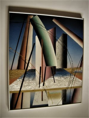 Niet of onleesbaar gesigneerd - Bijzonder geometrisch abstract schilderij met olieverf en zilverfolie. kopen? Bied vanaf 1!