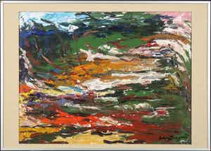 Berry Brugman - Olieverf op papier, Landschap - Ingelijst verkocht voor € 120!