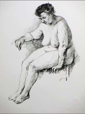 Aat Veldhoen - Zittende, naakte oude vrouw - Rotaprint verkocht voor € 50!