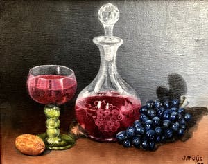 Jan Muijs - Prachtig stilleven " Wijn met druiven - glas en karaf. kopen? Bied vanaf 85!
