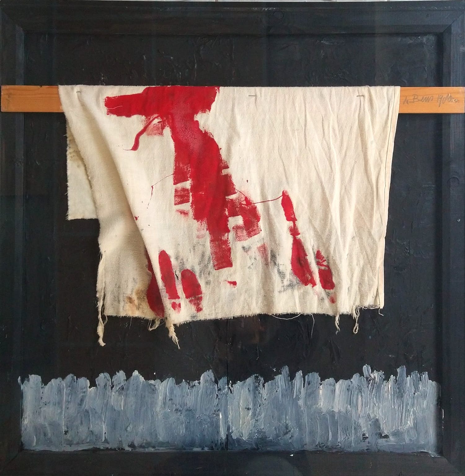 Jan de Beus - Blutender Landschaft - Olieverf en assemblage 1980 (groot) verkocht voor € 275!