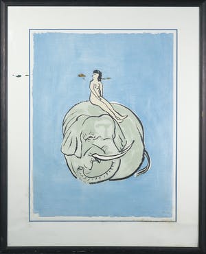 Helma Pantus - Litho op rijstpapier, Vrouw op olifant - Ingelijst kopen? Bied vanaf 1!