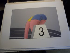 Marinus Fuit - kleuren zeefdruk - 'Atlete in startblok' kopen? Bied vanaf 35!