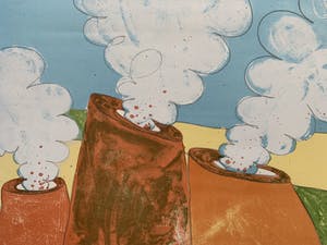 Mark Brusse - kleurenzeefdruk - 'Drie vulkanen' - 1980 kopen? Bied vanaf 70!