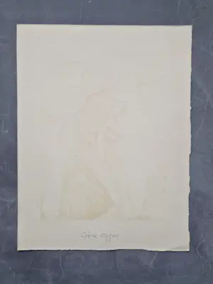 Gene Eggen - Jaren 60 kleuren houtsnede - vrouw in zomers landschap - gesigneerd kopen? Bied vanaf 40!