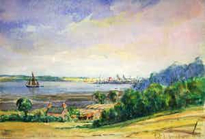 Piet Mulder - WRABNESS 1976 - zicht op haven parkeston Oost Engeland verkocht voor € 75!