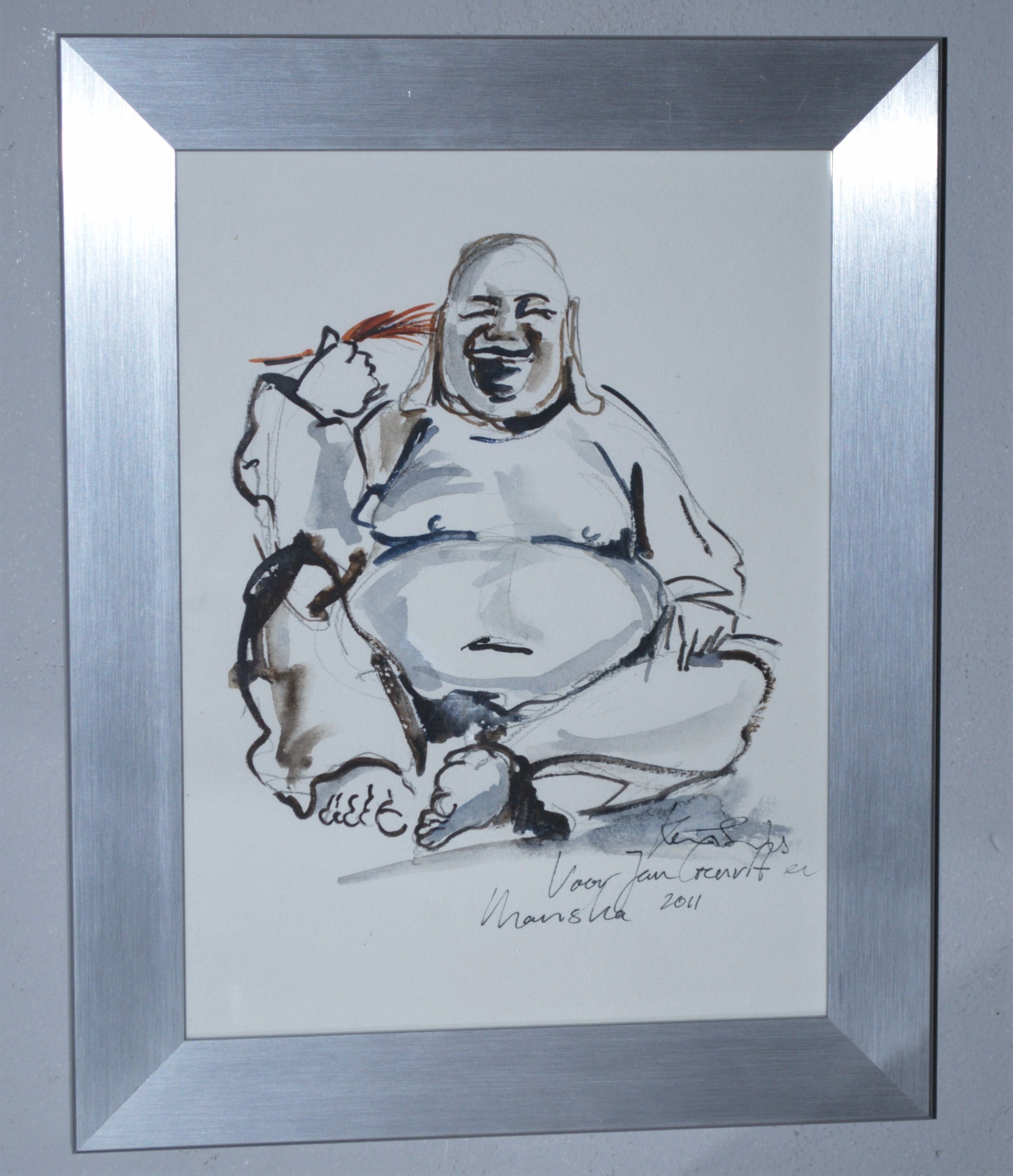 Niet of onleesbaar gesigneerd - inkttekening lachende Boeddha kopen? Bied vanaf 1!