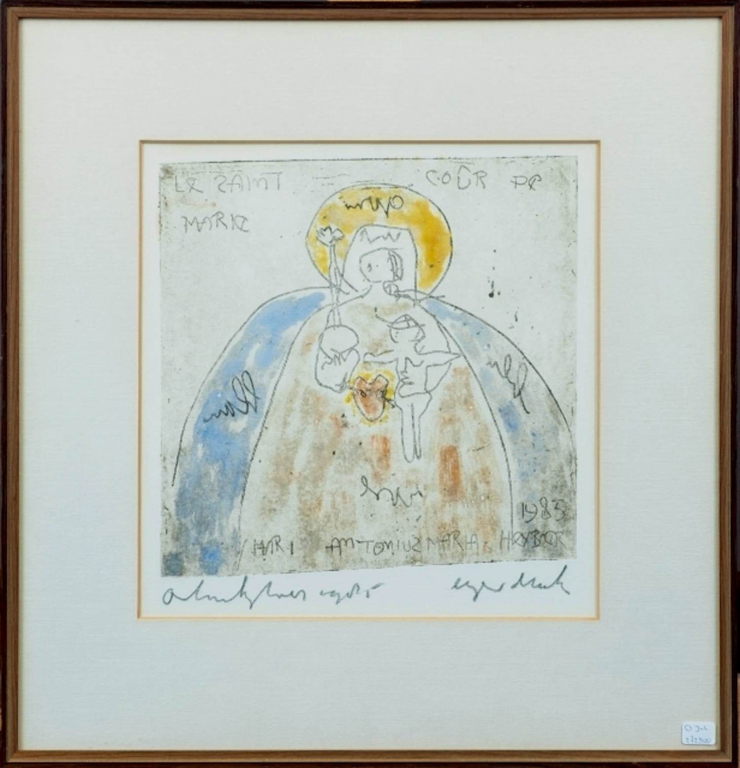 Anton Heyboer - Ingelijste kleuren ets: 'Le saint coeur de Maria'. verkocht voor € 200!
