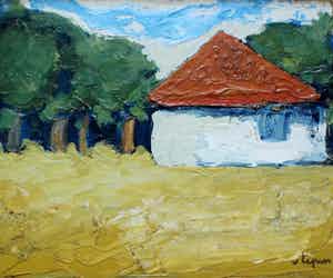 Hans van Ieperen - Schilderij, olieverf op doek: Wit huis met oranje dak verkocht voor € 375!