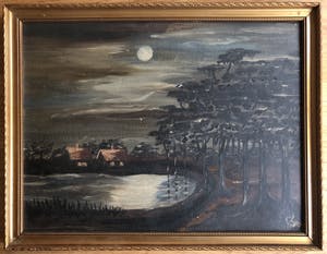Niet of onleesbaar gesigneerd - Bosrijk waterzicht bij maanlicht kopen? Bied vanaf 1!
