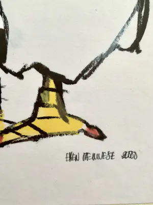 Ellen Meuwese - 2 kussende kippen, gesigneerd in druk en gelijst kopen? Bied vanaf 20!