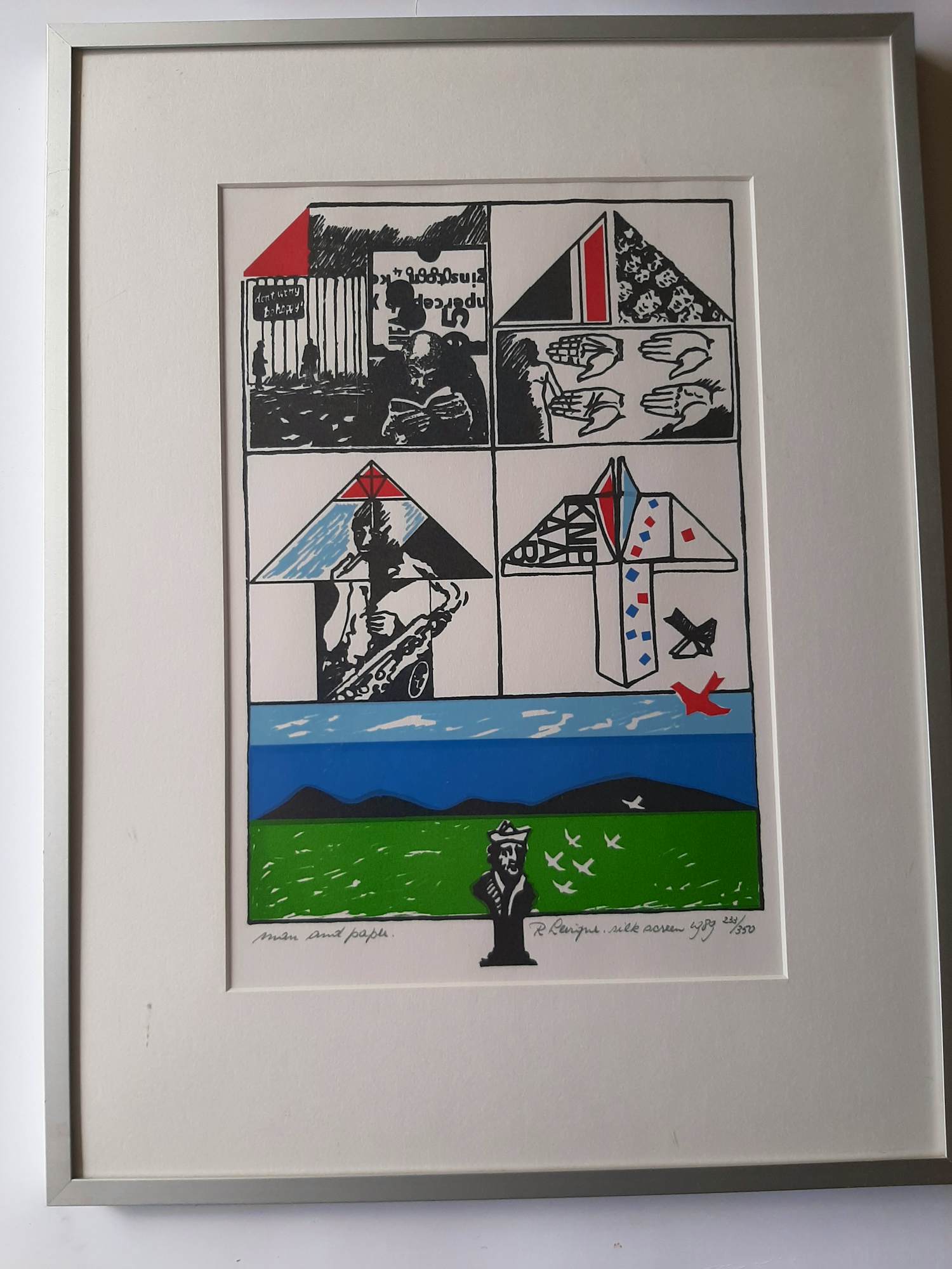 Renaud Levigne - Zeefdruk, titel, Man and paper kopen? Bied vanaf 35!