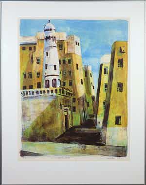 Jeroen Hermkens - Litho, Shibam- Ingelijst verkocht voor € 60!