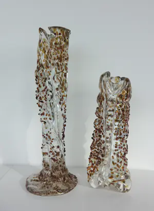 Bernard Heesen - de Oude Horn / Twee unieke en grote rood-bruin gespikkelde vazen kopen? Bied vanaf 350!