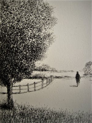 Metten Koornstra - Meester van de Verstilling - Litho - "Man in Landschap - gesigneerd kopen? Bied vanaf 10!