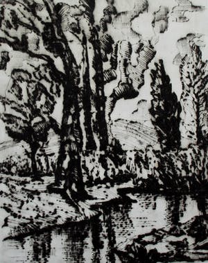 Egbert de Gries - plastic gravure: landschap met beek kopen? Bied vanaf 10!