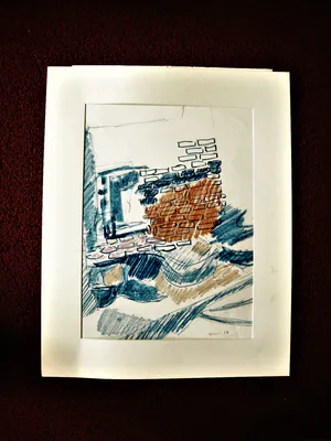 Piero Giunni - Vooraanstaand Italiaans modernist - groot Pastel - "Huis in aanbouw" gesigneerd kopen? Bied vanaf 58!