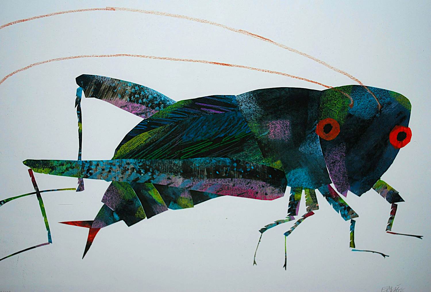 Eric Carle - De krekel die niet tsjirpen kon - grote giclée, handgesigneerd en ingelijst verkocht voor € 150!