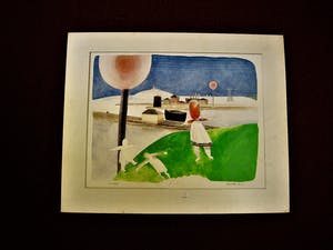 Henri de Haas - Karakteristieke Surrealistische Gouache "de Wandeling" gesigneerd 1971 GROOT! kopen? Bied vanaf 30!