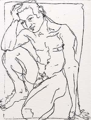 Hans Abbing - Knielend naakt, droge naald ets verkocht voor € 50!